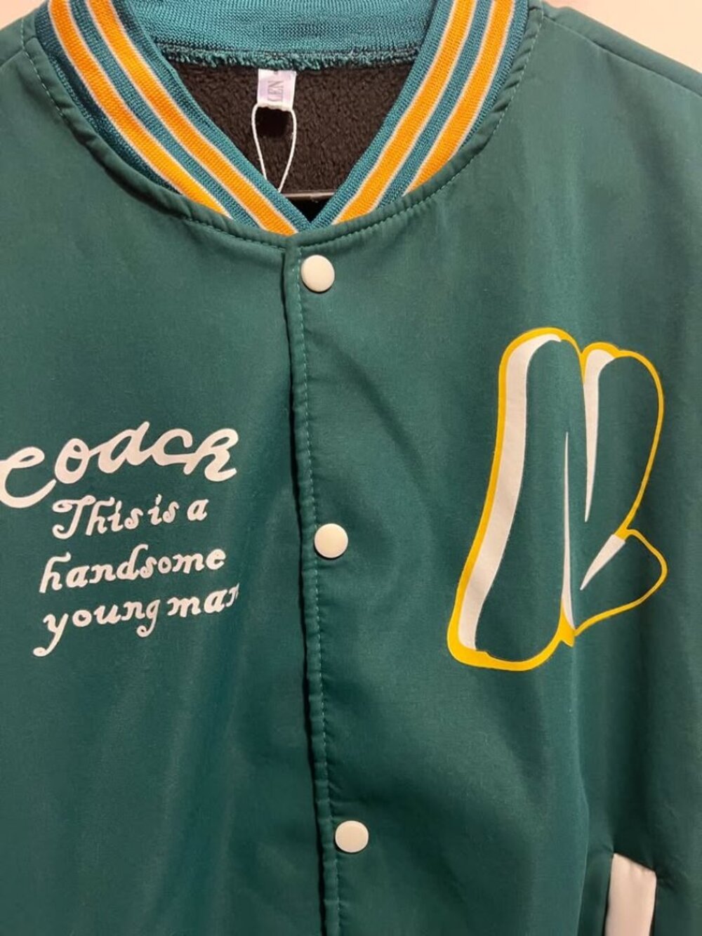 Unbranded Green White Varsity Baseball Jacket Fleece Lined Vintage Style